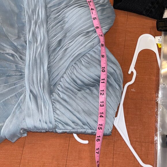 Adrianna Papell Strapless Blue Chiffon Ruffle  Dress Womes 14 - Picture 9 of 12